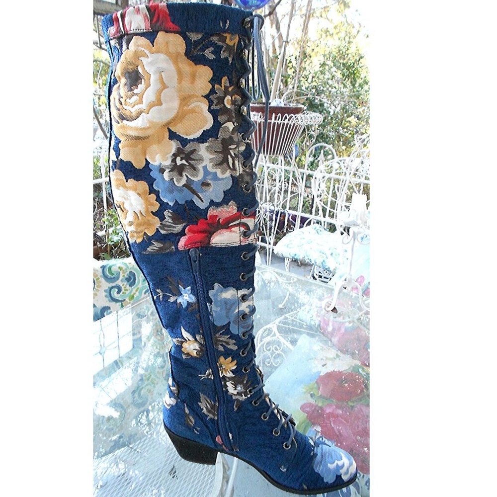 Jeffrey Campbell Floral Brocade lace up boots